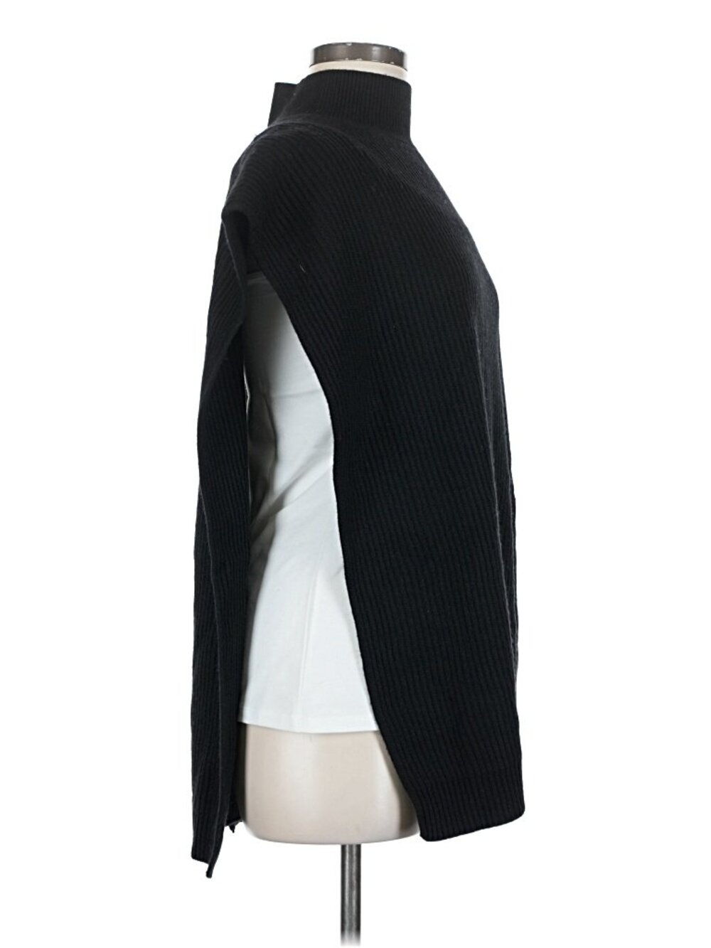 WithBlack Simona Rib Knit Cashmere Blend Poncho NWT Size M Black High Neck - Picture 7 of 9